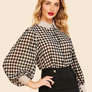 Bishop Sleeve Checkerboard Shirt.